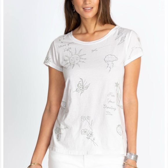 Johnny Was Sovanna embroidered Cap short Sleeve tee crewneck sun moon stars rain - Picture 4 of 8